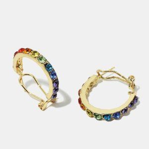 NEW, Multi Color Rhinestone Open Hoop Earrings
